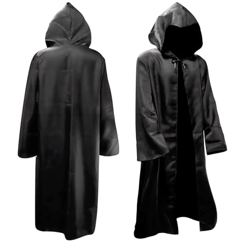 Forhome Schwarze Kostüm Umhang, Halloween Vampir Umhang, Erwachsene schwarze Kapuze Robe, geeignet für Halloween Kostüm Cosplay Karneval Partys von Forhome