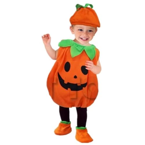 Forhome Halloween Kürbis Kostüm, Halloween Kinder Performance Kostüm, niedliches Kürbis Cosplay Set, für Halloween Kostüm Bühnenleistung für 2-3 Jahre alte Kinder(90cm) von Forhome