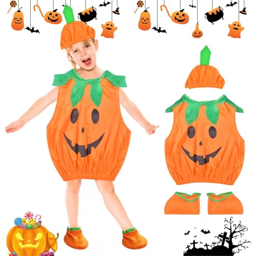 Forhome Halloween Kürbis Kostüm, Halloween Kinder Performance Kostüm, niedliches Kürbis Cosplay Set, für Halloween Kostüm Bühnenleistung für 2-3 Jahre alte Kinder(90cm) von Forhome