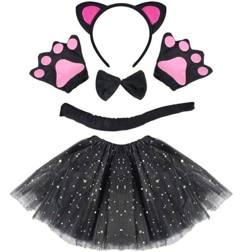 Forhome Katze Cosplay Set, Kostüm Katze Kinder, Kostüm Katze Mädchen, Kostümset Katze mit Tutu Rock Fliege Katzenohren Haarreif Stirnband, Halloween Karneval Verkleidung Party-Kostüm von Forhome