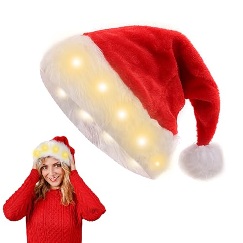 Forhome LED Weihnachtsmütze,LED Plüsch-Weihnachtsmütze,Weihnachtsmann Mütze, Erwachsene Nikolausmütze, Unisex Nikolausmütze mit leuchtendem,für Weihnachten Neujahr Partys Neujahrsgeschenk von Forhome