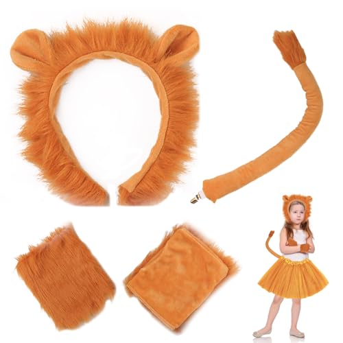 Forhome Löwen Kostüm Kinder 5 Stück Löwe Kostüm Set Tierkostüm Kinder Löwen Ohren Haarreifen Schwanz Und Pfoten Set Mit Tutu Mädchen Für Kinder Halloween Cosplay Zubehör von Forhome