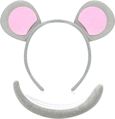 Forhome Maus Kostüm Set, Maus Stirnband und Schwanz, Niedliches Maus Kostüm Set, Tier Kostüm Set Ohren Stirnband Schwanz, Kostümparty-Dekoration für Erwachsene Kinder, Cosplay Halloween Karneval von Forhome