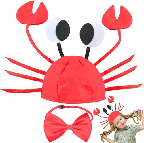 Forhome Mütze Lustiger mit Roter Fliege,Krabbenhut Tier Stil Headwear,Lustiger Hut Party Hut Tierischer Hut Karneval Kopfschmuck Leistungsrequisiten Einstellbar von Forhome