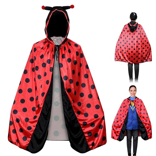 Forhome100 cm Marienkäfer Kostüm Damen, Marienkäfer Kostüm Umhang, Marienkäfer Mantel mit Hut, Fasching Kostüm für Erwachsene Kinder, Marienkäfer Cape kostüm für Weihnachten, Cosplay, Karneval von Forhome