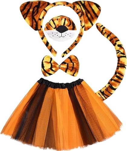 Kostüm Tiger Kinder, Tierkostüm Kinder, Tüllrock mit Tigerohren Haarreif Schwanz Fliege, Cosplay Tierkostüm Kinderkostüm, Halloween Karneval Verkleidung Party-Kostüm von Forhome