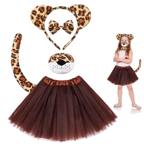 Forhome Leoparden Kostüm Set, Tier Kostüm, Schwanz Fliege Tier Kleid Set,Tier Kostüm set, Tier-Tutu-Rock, Leopardenohren Haarreif, Leopard Kostüme für Kinder Party Dekoration Zubehör von Forhome