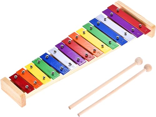 Xylophon Glockenspiel Holz,15 Töne Holz Bunt Xylophon,Xylophon für Kinder,Xylophon mit 2 Schlägel, Bunt Xylophon für Kinder,Holz Xylophon für Kinder,Musikinstrument für Mädchen und Jungen ab 3 Jahren von Forhome