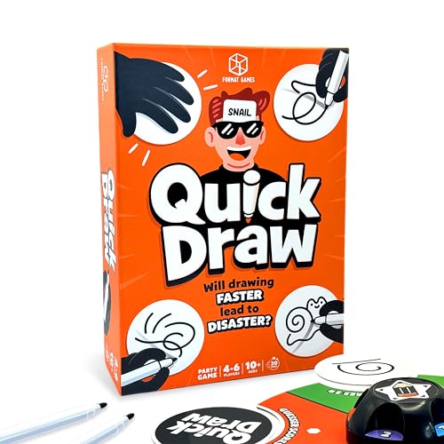 Format Games Quick Draw Partyspiel – Schnelllebiger Zeichenwettbewerb für Familienspielabend. Lustige Raterunden für Kinder und Erwachsene, ab 8 Jahren, 3-6 Spieler, 30 Minuten Spielzeit, hergestellt von Format Games