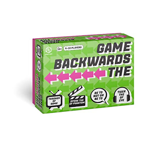 Format Games The Backwards Game Kooperatives Wortspiel im Team, lustiges Wortspiel für Kinder und Erwachsene ab 12 Jahren, 4-10 Spieler, mittlere Spielzeit 30-60 Minuten, hergestellt von Format Games