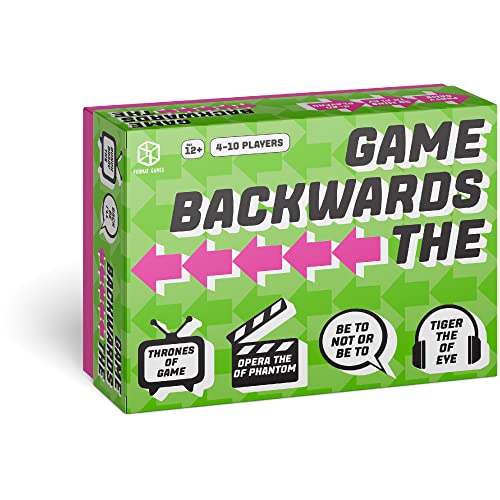 Format Games The Backwards Game Kooperatives Wortspiel im Team, lustiges Wortspiel für Kinder und Erwachsene ab 12 Jahren, 4-10 Spieler, mittlere Spielzeit 30-60 Minuten, hergestellt von Format Games