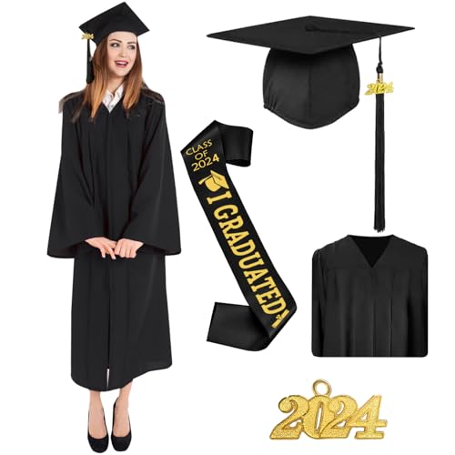 Formemory Abschluss Talar Doktorhut Quaste, Graduation Robe Doktorhut für Hochschule Bachelor Abschlussfeier, Bachelor Abschluss Geschenk für Herren Damen, Schwarz, Unisex(166cm-172cm) von Formemory