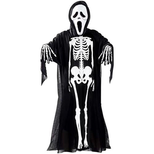 Forreen Halloween Skelett Kostüm 80cm, Skelett Kostüm Kinder Kostüm mit Maske Scream Handschuhen Skelett Kostüm Kinder Gruseliges Halloween Kostüm Kinder für Jungen Mädchen von Forreen