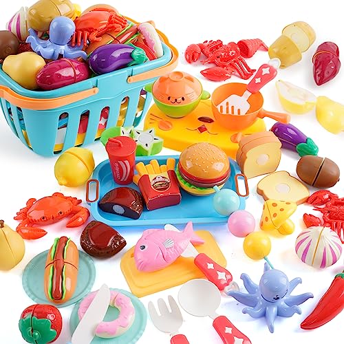 Kinder Küche Spielzeug, Kinderküchenzubehör mit Krabben, Hummer und Burgern, Kinderküche Geschirr Schneiden Obst Gemüse Lebensmittel, Rollenspiel Lernspielzeug Geschenk ab 3 Jahre von Forroby