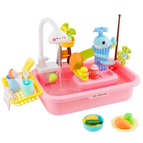 Forroby Küchenspüle Spielzeug Set, Spielzeugzubehör für die Spielküche mit Angelspiel und Küchenzubehör, Küchenspielzeug mit um 180° drehbarem Umlaufauslaufhahn,Rollenspiel Spielzeug für Kinder,Rosa Forroby Küchenspüle Spielzeug Set, Spielzeugzubehör für die Spielküche mit Angelspiel und Küchenzubehör, Küchenspielzeug mit um 180° drehbarem Umlaufauslaufhahn,Rollenspiel Spielzeug für Kinder,Rosa von Forroby