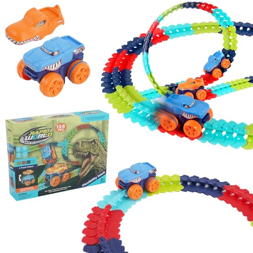 Kinder Rennbahn Spielzeug, 150pcs Autorennbahn Auto Spielzeug mit 2 Glow Cars Spielzeug, Autorennbahn Rennbahn Spielzeug für Kinder, Kinderspielzeug ab 3 4 5 6 7 8 Jahre Junge Mädchen(Dinosaurier) von Forroby