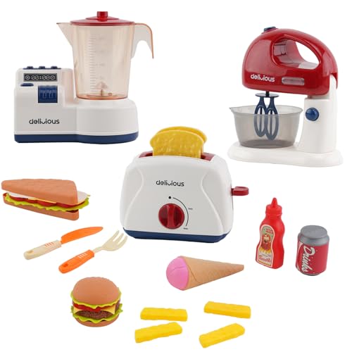 Kinderküche Spielset,Küchengeräte Spielzeug Set mit Saftpresse, Mixer, Toaster,Spielküche Zubehör mit Realistischen Lichtern und Geräuschen, Rollenspiel Set für Kinder 2 3 4 5 Jahren von Forroby