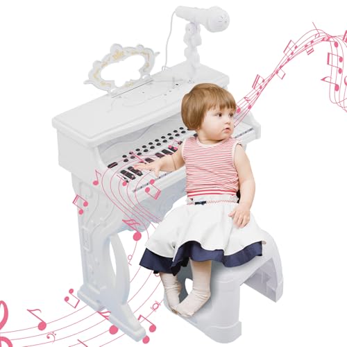 Klavier Keyboard Kinder,37 Tasten Kinder Musikklavier mit 360° drehbares Mikrofon,Tragbare Piano Keyboard Musikspielzeug,Pädagogisches Musikspielzeug mit Abnehmbaren Beinen und Hocker für Kids von Forroby