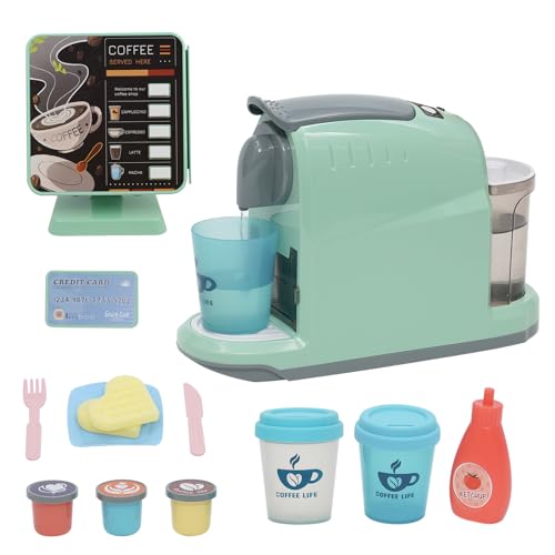 Spielzeug Kasse & Kaffeemaschine Kinder,Kaufladen Zubehör/Küchenzubehör Set,Kindergeschirr Spielküche,Kaffeemaschine Spielzeug,Küchenspielzeug Kaffeeservice für Mädchen und Jungen ab 3 Jahre (Grün) von Forroby