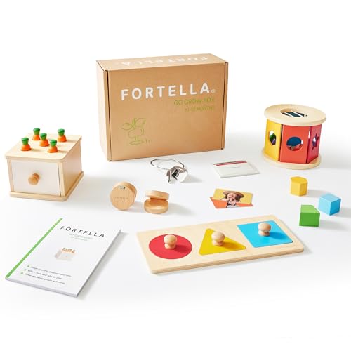 Fortella Go Grow Box, Montessori Spielzeug ab 1 Jahr, 8 in 1 Holzspielzeug für Baby & Kleinkinder 1 2 3 Jahre, Motorikwürfel, Lern-und Entwicklungsspielzeug,Geburtstag Geschenk Kleinkind(10-12 Monate) von Fortella