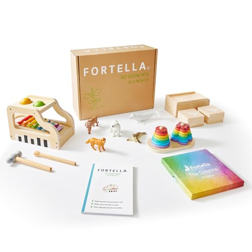 Fortella Go Grow Box, Montessori Spielzeug ab 1 Jahr, 6 in 1 Holzkiste für Kleinkinder 1 2 3 Jahre, Lern- und Entwicklungsspielzeug, Geburtstag Geschenk für Baby (13-15 Monate) von Fortella