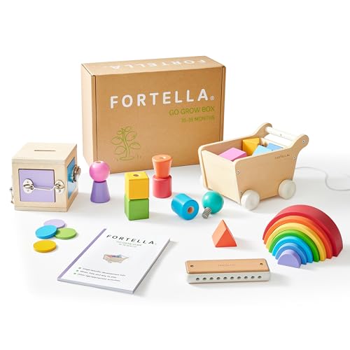 Fortella Go Grow Box, Montessori Spielzeug ab 1 Jahr, 6 in 1 Holzspielzeug für Baby & Kleinkinder 1 2 3 Jahre, Motorikwürfel, Lern-und Entwicklungsspielzeug,Geburtstag Geschenk Kleinkind(16-18 Monate) von Fortella