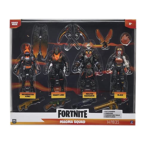 FORTNITE Unisex Kinder 120 FORTNITE FNT1157 Squad Molten Legends Quad Modus Vier 10 2 cm bewegliche Figuren mit Waffen E, Mehrfarbig, Estándar EU von Fortnite