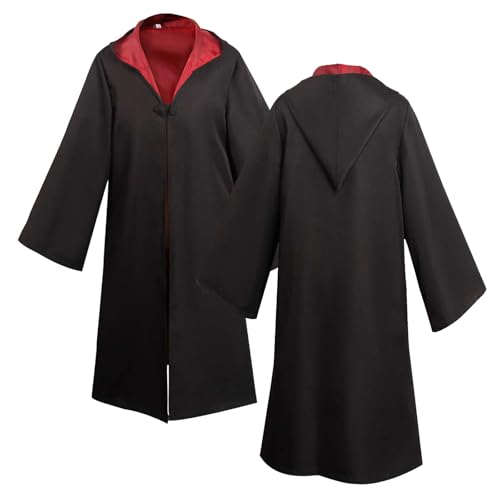 Fortunezone Erwachsene Schwarze Robe mit Kapuze Halloween Kostüm Umhang (Rot, L) von Fortunezone