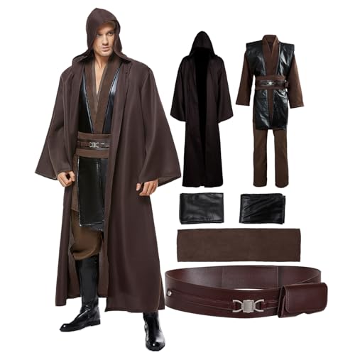 Fortunezone Herren Jedi Tunika Kostüm mit Kapuze Uniform Anakin Cosplay Jedi Kostüme Erwachsene von Fortunezone