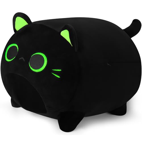 Fortuning's JDS 40 cm schwarze Katze Plüschtier schwarze Katze Plüschkissen Spielzeug Stoffkatze einzigartige grüne Augen mollige Plüschkatze Stofftier und Plüschtiere, Neujahrsgeschenk für Jungen von Fortuning's JDS