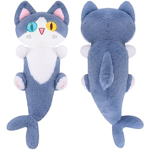 Fortuning's JDS Katze Plüschtier Katze Kuscheltier in Haifischform Flauschiges Stofftier Kawaii Katze Plüschtier Ausgestopftes Tier Plüschkissen Spielzeug Geschenk gefüllt für Kinder 19,6 Zoll von Fortuning's JDS