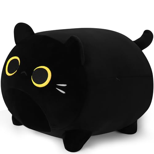 Fortuning's JDS Schwarz Katze Kuscheltier Katze Stofftier Katze Plüschtier Ausgestopftes Tier Plüschkissen Spielzeug Geschenk Gefüllt für Unisex, Katzen Stofftier Umarmungs-Kissen 11,8 Zoll von Fortuning's JDS