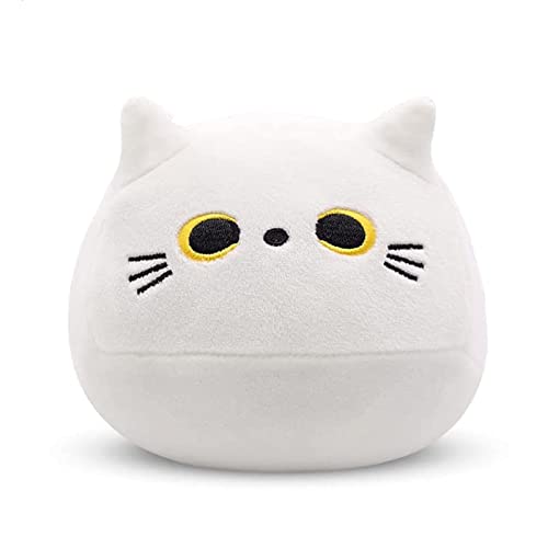 Fortuning's JDS Weiß Katze Kuscheltier 3D Katzen Plüsch Katze Stofftier Kawaii Katze Plüschtier Ausgestopftes Tier Plüschkissen Spielzeug Weiches Katzen Plüsch Kopfkissen von Fortuning's JDS