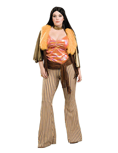 60er 70er Hippie Damenkostüm XL orange-braun von Forum Novelties - KF