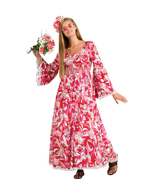 60er 70er Hippie-Kleid Damenkostüm pink-weiss von Forum Novelties - KF