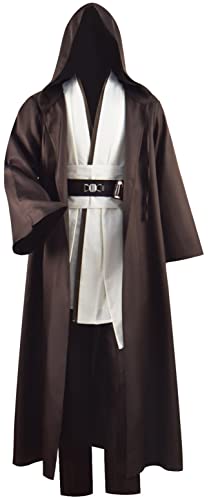 Erwachsene Tunika Kostüm für Jedi Outfit Skywalker Halloween Cosplay Kostüm Kapuzenmantel Umhang Komplettes Set Uniform Drei Versionen (groß, weiß) von Forwacos