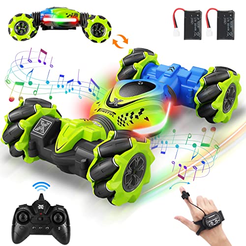 Fosgoit Ferngesteuertes Auto ab 4 5 6 7 8 Jahre RC Auto Kinder 2,4 GHz 4WD Stunt Twist Car, 360° Spielzeug Ferngesteuertes Car Offroad, 2 Akku RC Stunt mit Fernbedienung Musik Licht von Fosgoit