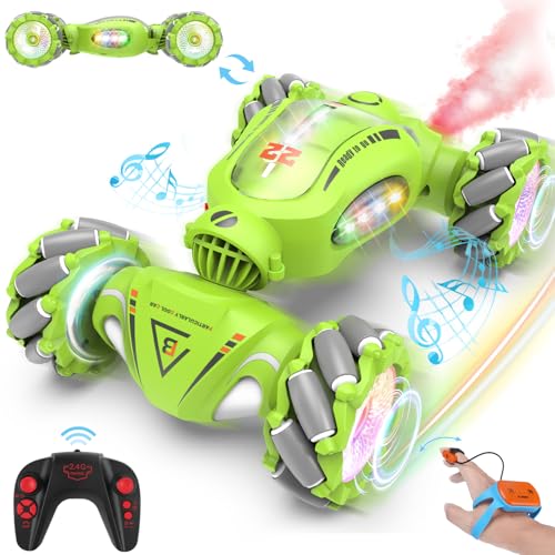 Fosgoit Ferngesteuertes Auto Geschenk Weihnachten Junge Kinder 6 7 8 9 10 Jahre, 1:18 RC Ferngesteuert Auto mit Fernbedienung Handsteuerung Sprüher LED-Licht 360 Stunt Spielzeug 2.4Ghz 4WD RC Car von Fosgoit