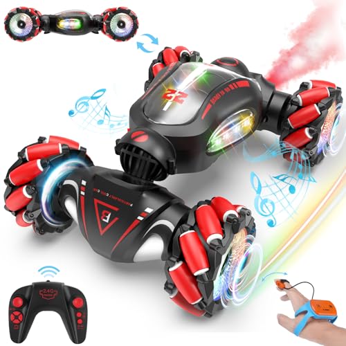 Fosgoit Ferngesteuertes Auto Geschenk Spielzeug Junge Kinder 6 7 8 9 10 Jahre, 1:18 RC Ferngesteuert Auto mit Handsteuerung Fernbedienung Sprüher LED-Licht 360 Stunt Auto, 2.4Ghz 4WD RC Drift Car von Fosgoit