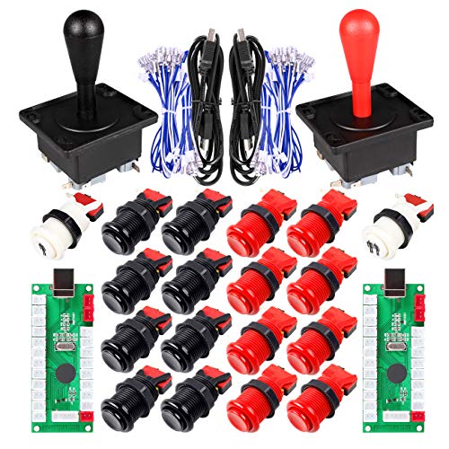 Fosiya 2 Spieler Arcade Game DIY Kits Ellipse Oval Happ Joystick Griff + 18x American Style Arcade Taster (Include 1P / 2P Start-Tasten) (Rot & Schwarz) von Fosiya