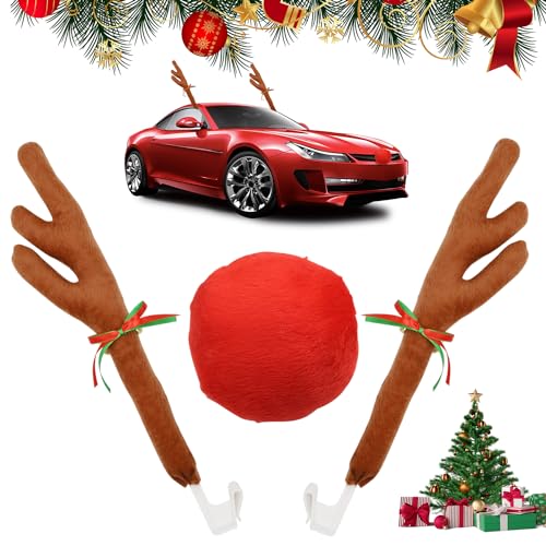 Fosoloni Rentier Auto, Auto Deko Weihnachten, Geweih Deko für Auto, Auto Rentier Kostüm Auto Weihnachtendeko mit Geweih, Weihnachtendeko mit Geweih für Auto, Weihnachtsschmuck Auto von Fosoloni