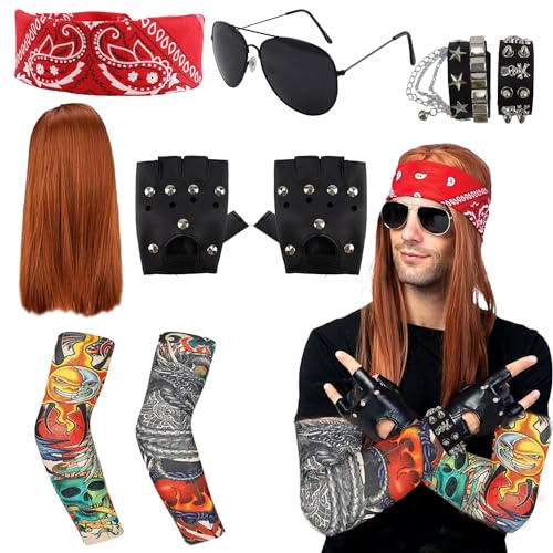 Fosoloni Rocker Kostüm Herren Rockstar Kostüm Kinder, Herren Kostüm Rock Star Set, Punker Kostüm Mann Punk Kostüm Damen, Disco Kostüm Herren Party Kostüm Männer, 70er 80er 90er Jahre von Fosoloni