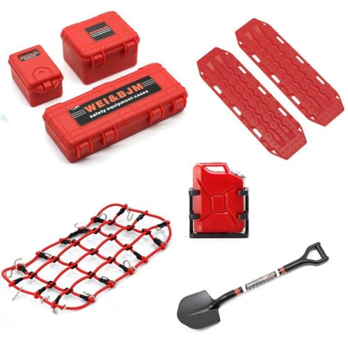 Fossthiroy Universal 8 Teile/Satz Simulierte Dekoration Koffer Gepäcknetz Schaufel für TRX4 SCX10 90046 1/10 RC Auto Ersatzzubehör Rot von Fossthiroy