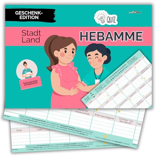 Stadt Land Hebamme by snaPmee - Quiz Geschenk für Geburtshelferinnen mit Herz - Spiel mit 50 Blatt Din-A4 von Fotospiel