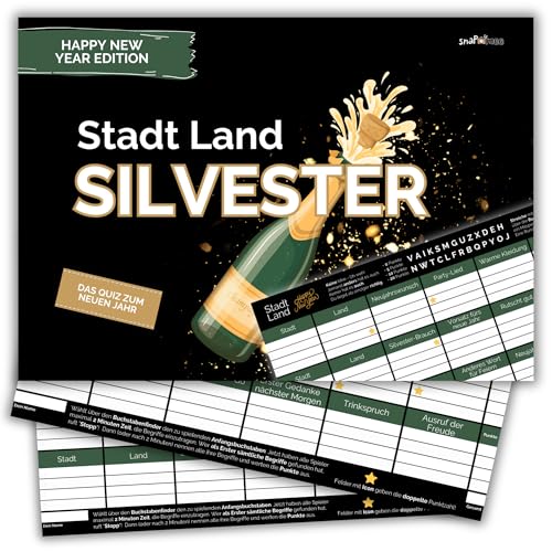 Stadt Land Silvester by snaPmee - Ratespiel zur Neujahrs-Party- Familienspiel + Partyspiel - 50 Blatt Din-A4 von Fotospiel