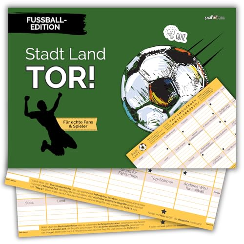 Stadt Land Tor by snaPmee - Fußball-Edition - Quiz Spiel für Fans, Spieler & Trainer - Geschenk für Teenager + Erwachsene - 50 Blatt Din-A4 von Fotospiel