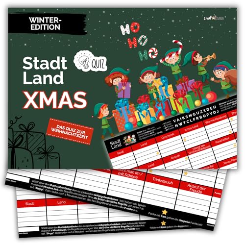 Stadt Land Xmas by snaPmee - Ratespiel Weihnachten, Geschenk Nikolaus - Familienspiel + Partyspiel - 50 Blatt Din-A4 von Fotospiel