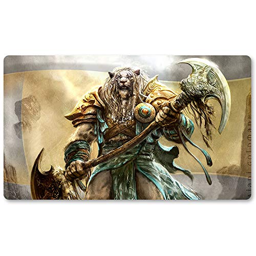 Four leaves Ajani Goldman,DE - Brettspiel MTG Spielmatten+Kostenlose wasserdichte Tasche,TCG Card Game Table Mat Größe 60X35CM, Mouse Pad kompatibel mit Digimon MTG TCG CCG RPG von Four leaves