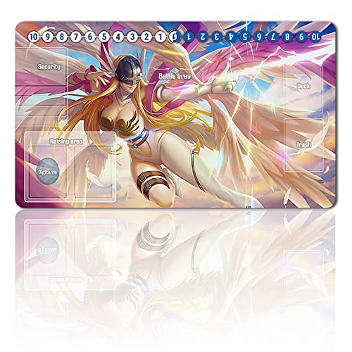 Four leaves Brettspiel Digimon Spielmatten + Gift Free Bag,TCG Card Game Table Mat Größe 60X35CM Mouse Pad Kompatibel Mit MTG TCG Digimon with Card Zones (11), 20220823 von Four leaves