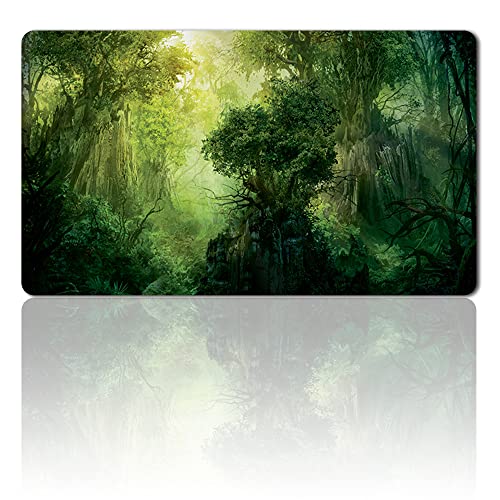 Four leaves Brettspiel MTG Spielmatten+Kostenlose wasserdichte Tasche,TCG Card Game Table Mat Größe 60X35CM Mouse Pad Kompatibel Mit MTG TCG (Green Mana Fores), 20220823 von Four leaves